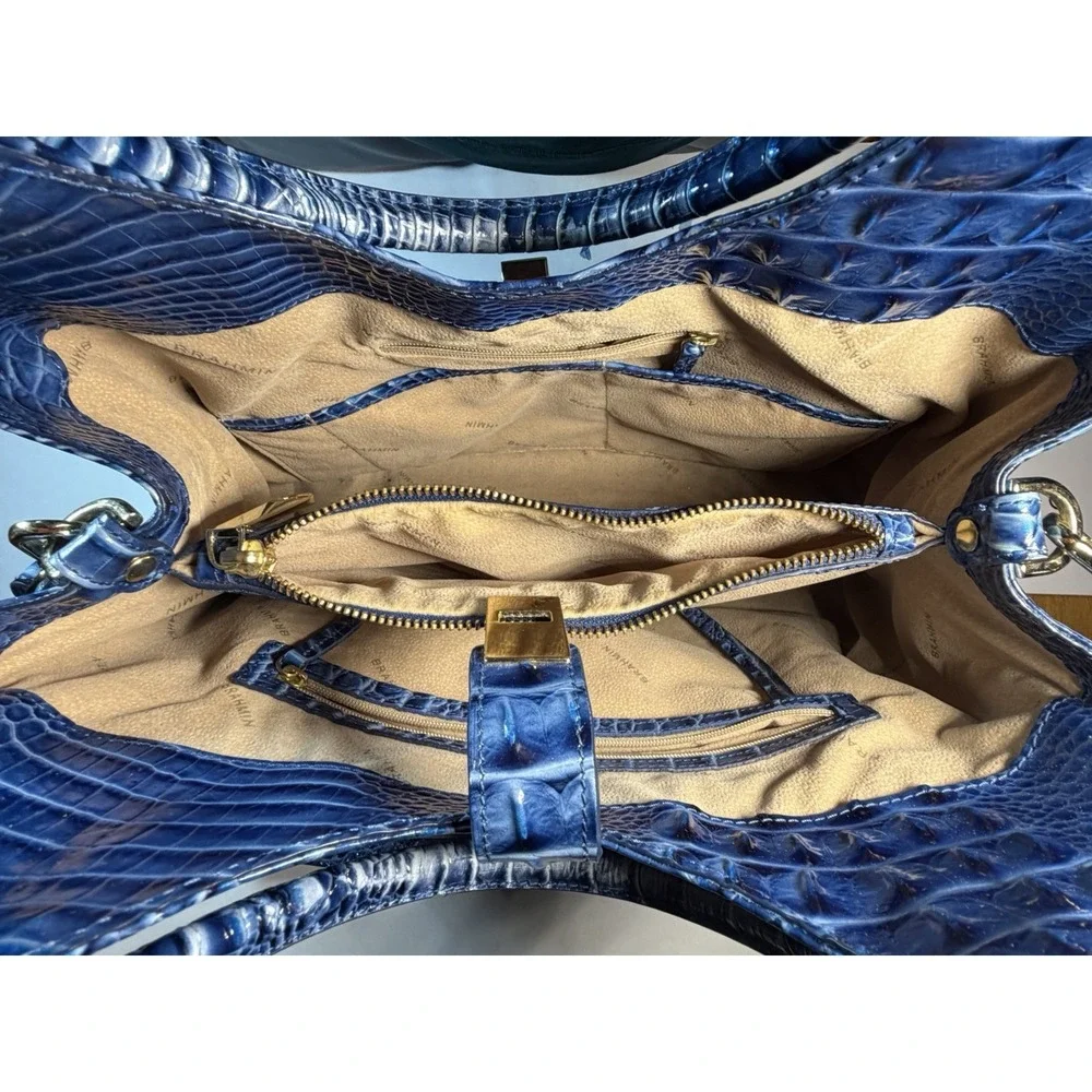 Brahmin Melbourne Sapphire Blue Embossed Croc Leather Tote Satchel Bag Purse